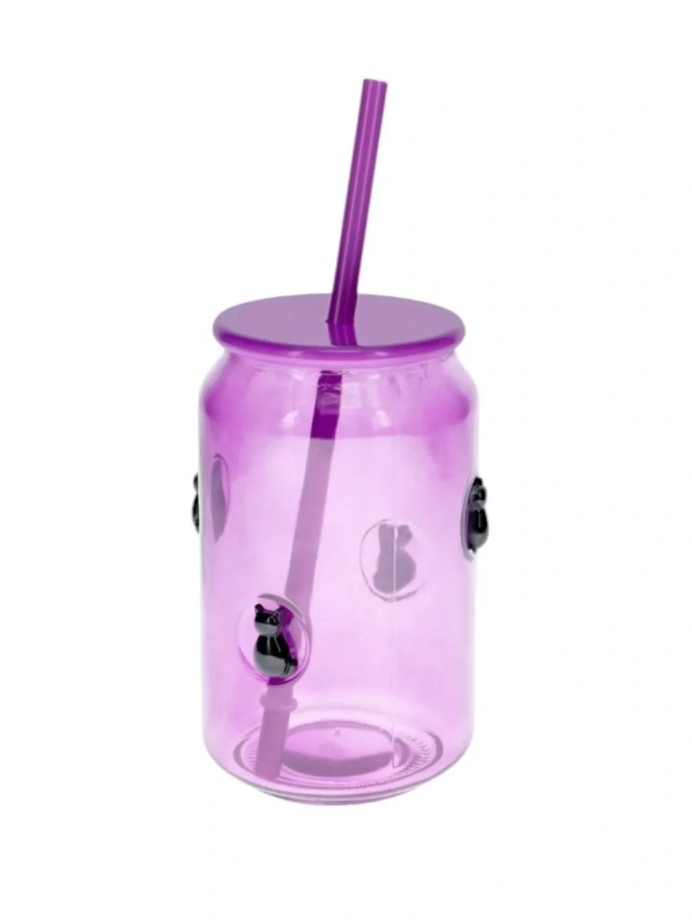 Halloween Icon Glass Tumbler With Straw & Lid - Spooky Black Cat